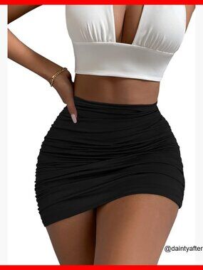 Stretch High Waist Ruched Bodycon Double Layer Mini Skirt